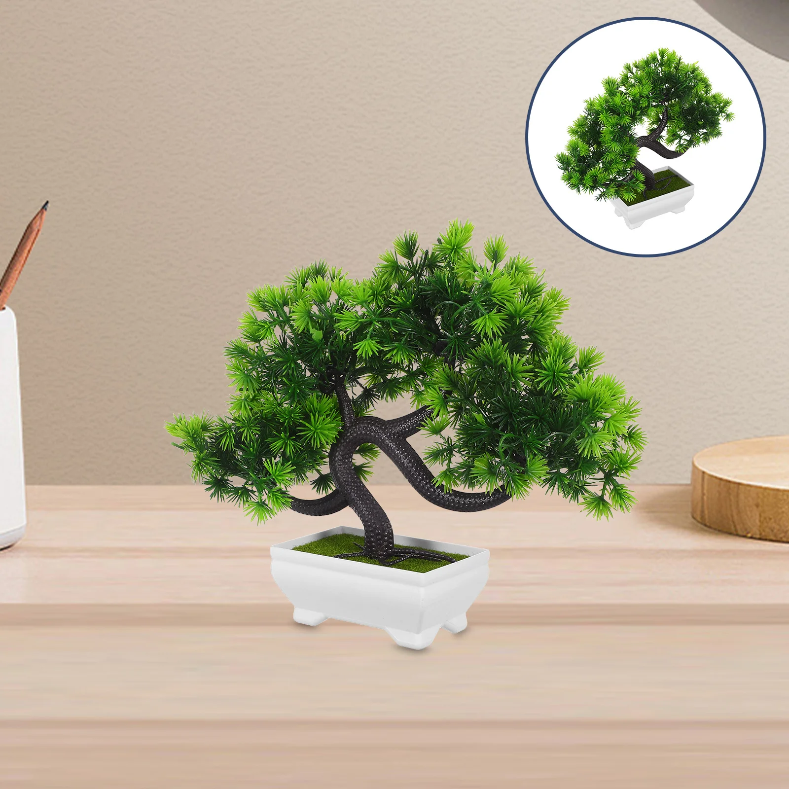 1 قطعة الصنوبر الاصطناعي الإبداعي تحية الضيوف بوعاء النبات صيانة منخفضة المظهر الطبيعي ديكور لدراسة غرفة الطعام بهو الفندق