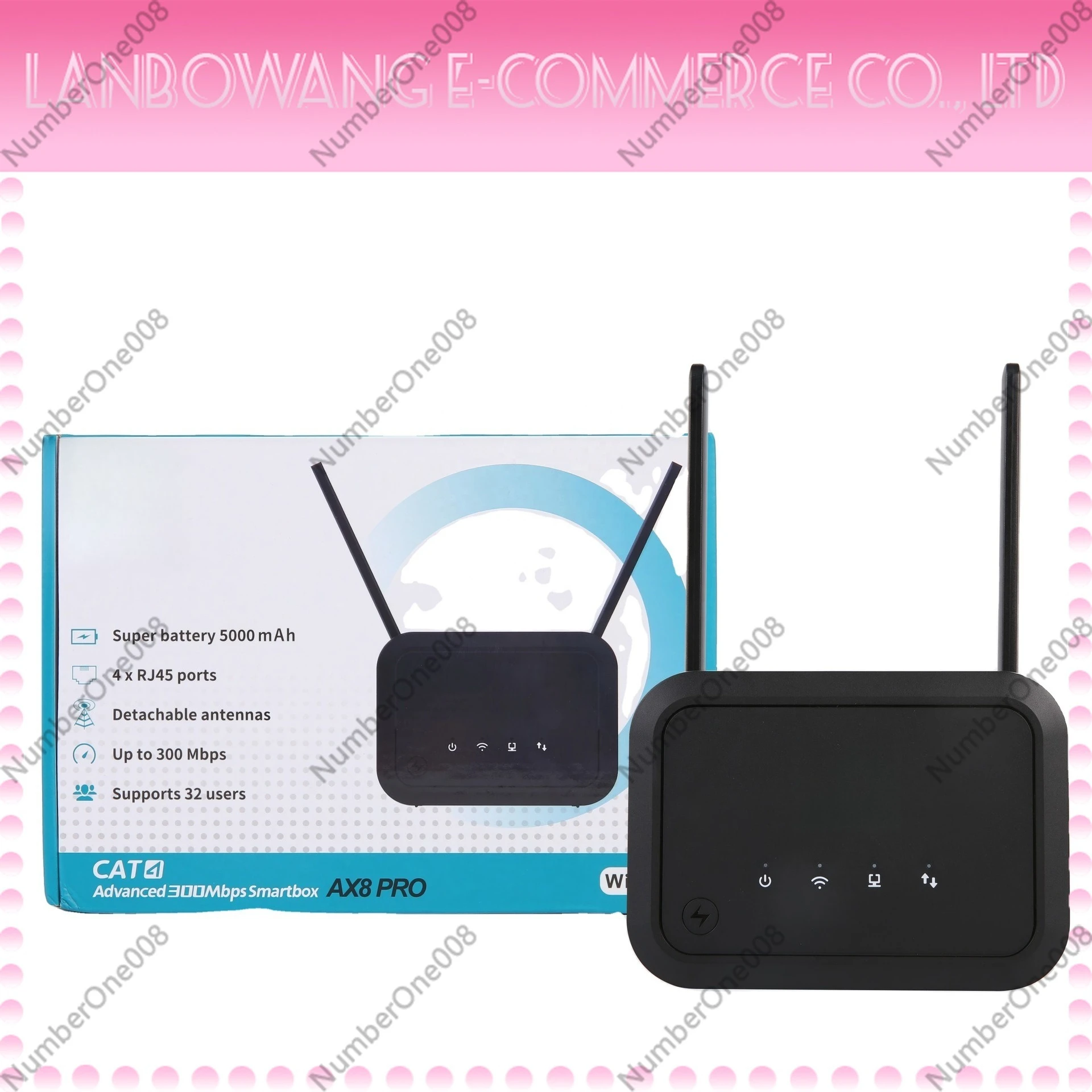 Dual External Antenna 300Mbps Mobile WiFi Router with SIM Card Slot European Version 4G Wireless