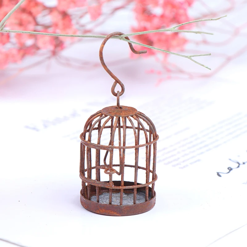 1Pc Dollhouse Miniature Metal Bird Cage Model 1:12 Mini Birdcage Ornament Doll House Decor Accessories
