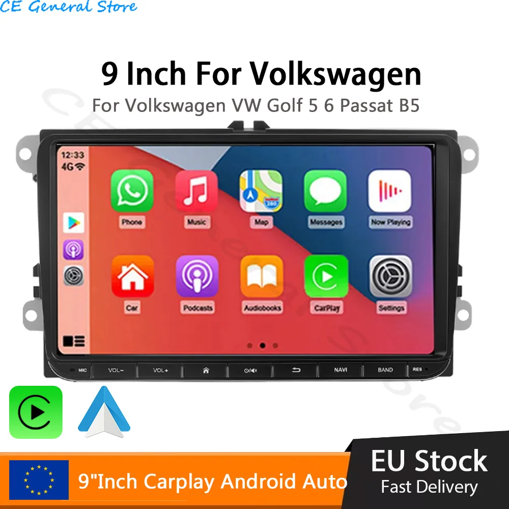 9inch Car Radio Android 12.0 Car Multimedia Player GPS BT WiFi Carplay For VW Golf Polo Skoda Passat Seat Leon Auto Radio