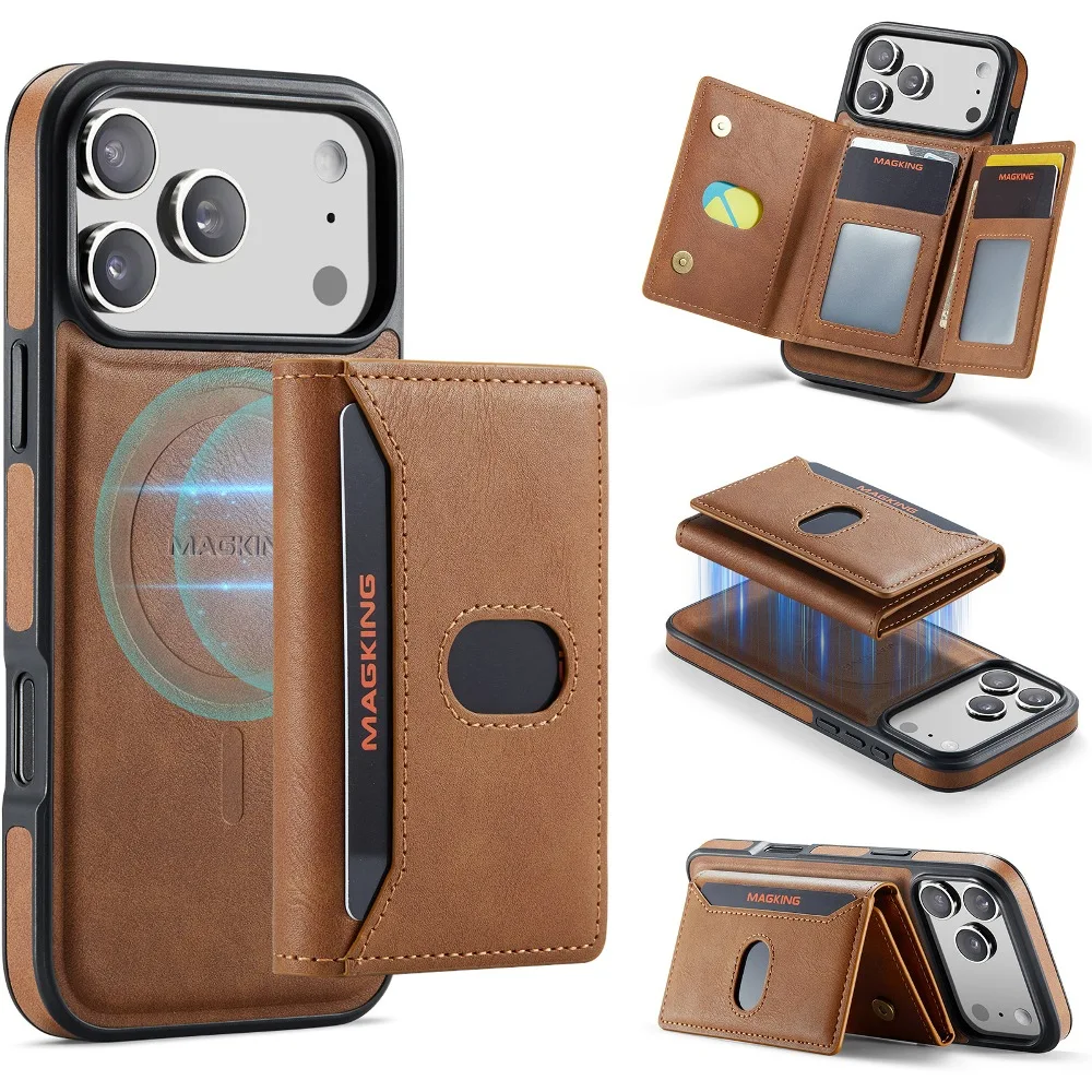 Magnetic 2 in 1 Detachable Wallet Card Holder Phone Case for iPhone 18 17 Air 16e 15 14 Plus 13 12 Pro Max with Protective Cover