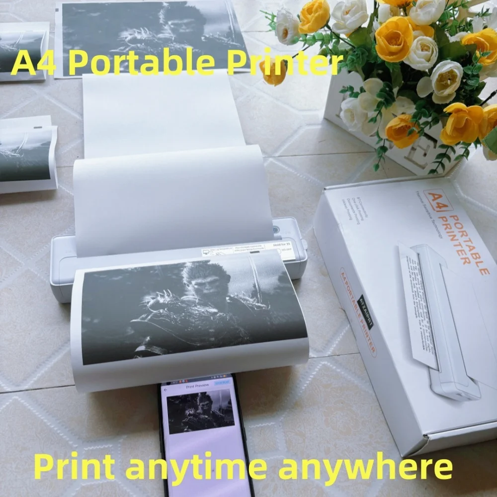 Wireless A4 Portable Thermal Printer Bluetooth PDF Document Photo Printer Folded Paper SOHO Printer Kid Test Paper Mobil Printer