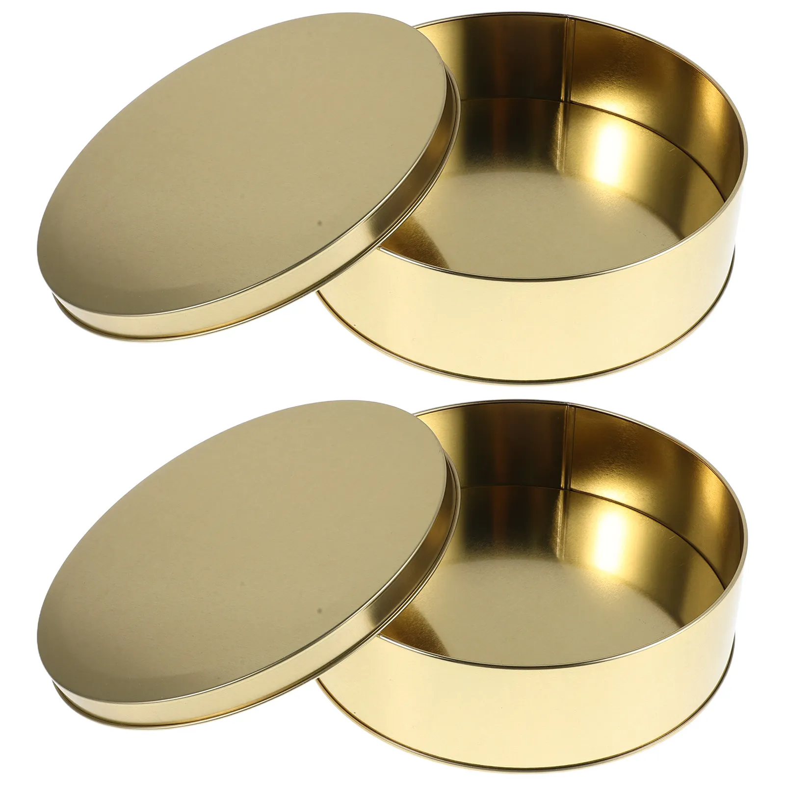 2Pcs Decorative Holiday Cookie Tin Box Round Metal Airtight 168x50mm Tinplate Canister for Festive Snacks Candies Cookies