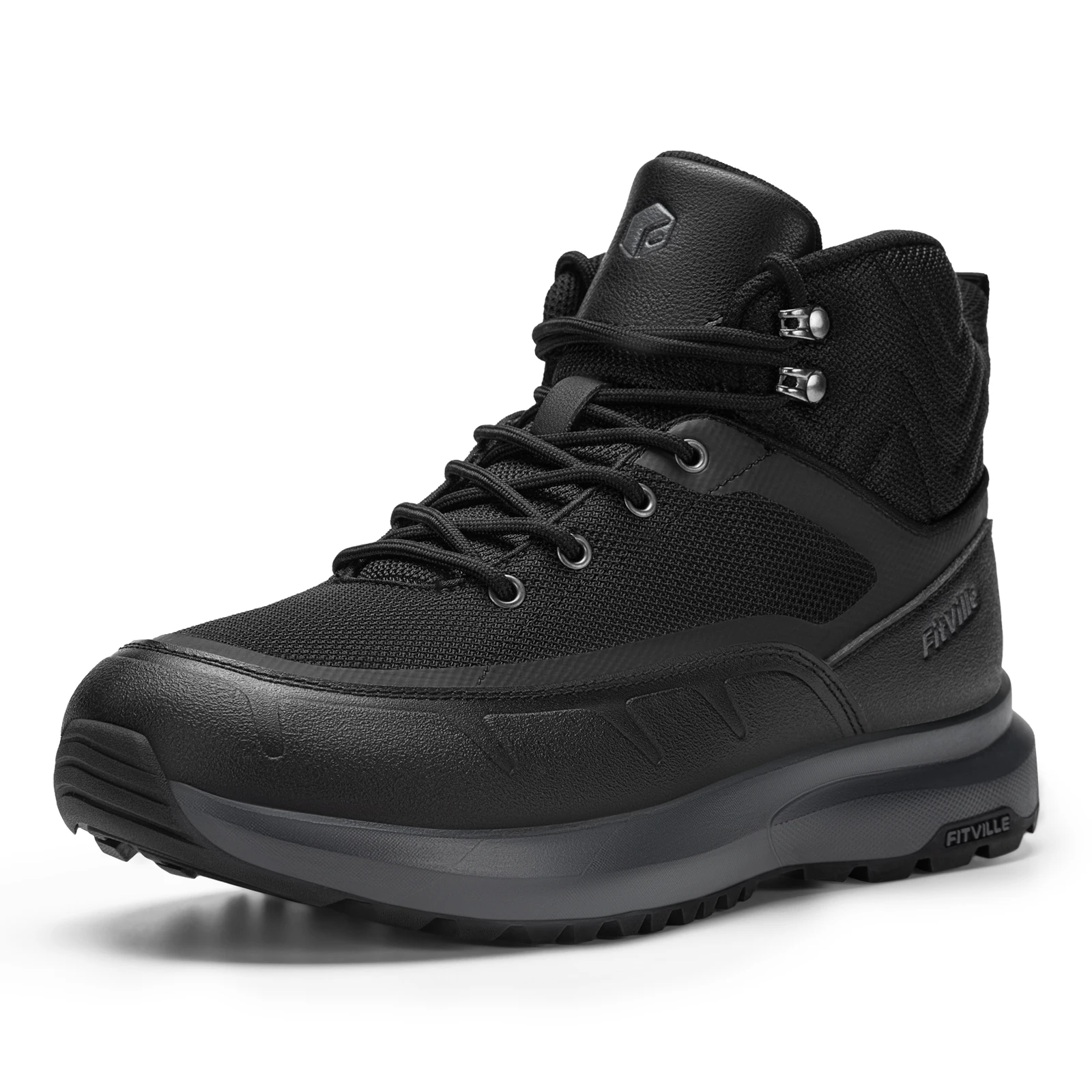 

FitVille Hiking Boots Mid-top Leather Extra Wide Trekking Shoes for Men Water-resistant Climbing Boot Arche Support Non-Slip