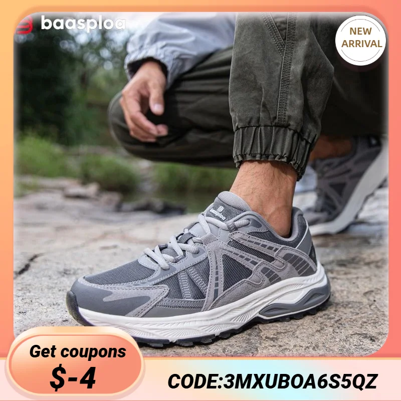 Baasploa New Men Running Shoes Outdoor Casual Lightweight Breathable Sneakers Male Cushioning Non-Slip Vintage Sports Shoes