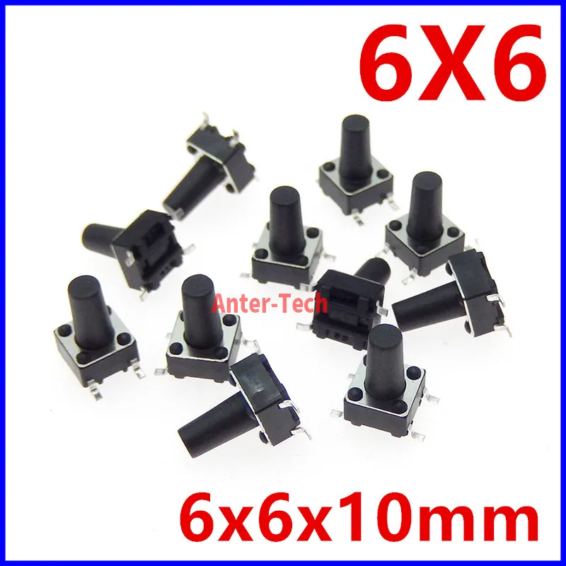 50PCS SMT 6*6* 10    6X6X10    6X6X10mm 4PIN patch switch Micro push button switch reset switch PCB SMD