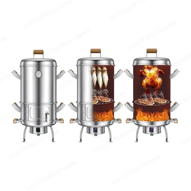 3 in 1 Vertical Stainless Steel Outdoor Camping Portable Charcoal Barbecue Grill Chicken Grill Removable