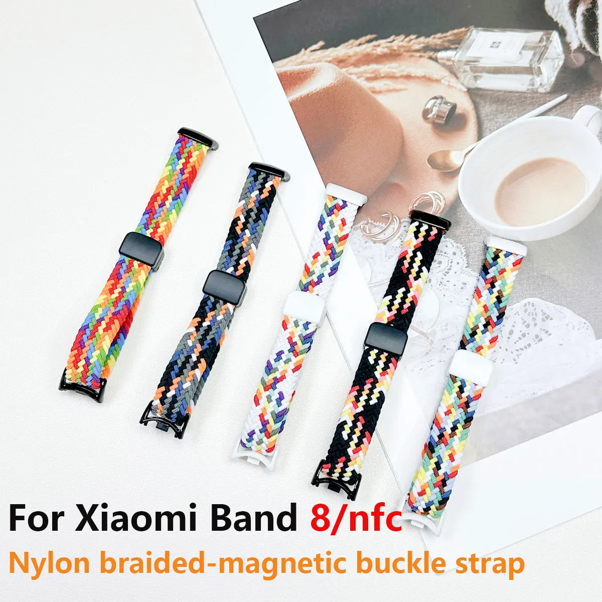 Suitable for Xiaomi band 8 wristband, Nylon braided strap, magnet buckle, luxury personality, mi band 8 replacement strap