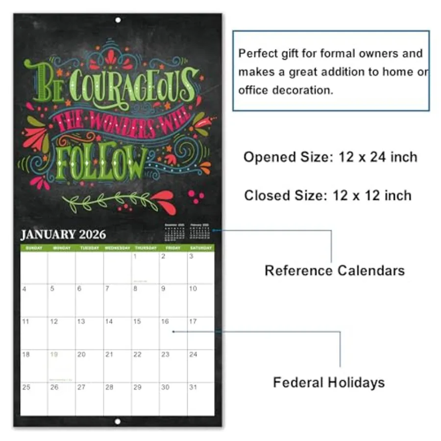 Calendario 2026 Calendario da parete 2026 2026 gennaio 2026 dicembre 2026 12" x 24" Aperto Calendario da parete 2026 12 mesi Blocco non incollato Motivatiol C