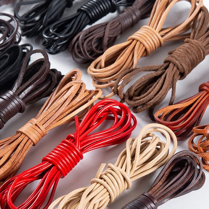 

2m Real Ox Warble High Quality Genuine Leather Cord Round/Flat Leather Rope Diy Necklace Bracelets Anklet Accessories Materials