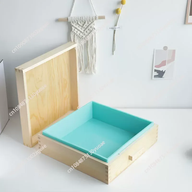 Square Silicone Loaf Mould with Wood Box, Useful Mold for Homemade Cold Process, DIY Craft, Handicraft Kitchen Accessories