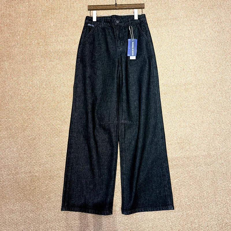 Bossa pants early autumn new retro primary color high waist loose and thin straight jeans women