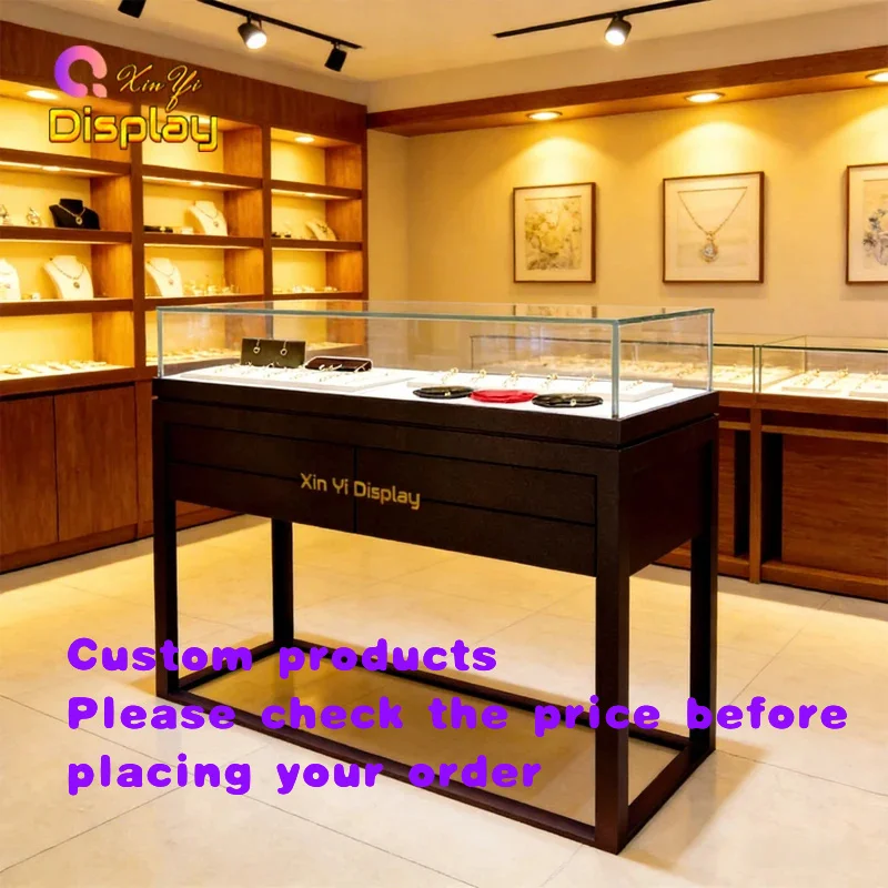 custom.Custom Freestanding Heavy Duty Eco-Friendly Stainless Steel Jewelry Showcase LED Lighting Modern Design Custom R