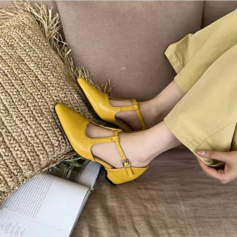 2026Will&Zest Yellow Pumps T-Strap Patent Leather  Drag Queen Shoes Burgundy Chunky  Jane Parkside Block Sandals Women view 2