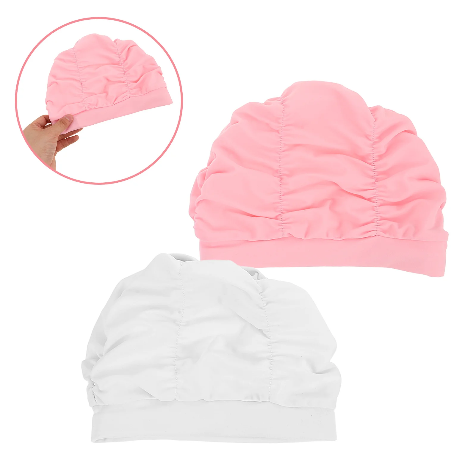 

2Pcs Women Pleated Swim Cap for Long Hair Elastic Quick Dry Uv Protection Large Capacity Swimming Hat for Pool