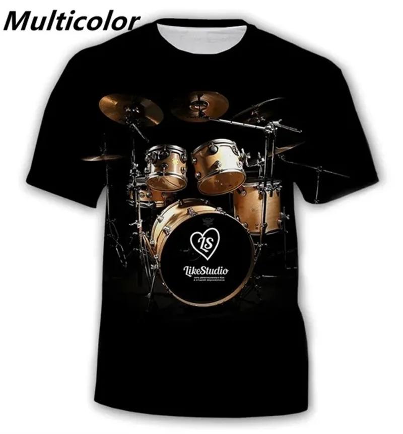 Unisex 3D Drum Impressão T-Shirt, extragrandes Rua Tshirts, Sportswear, de manga curta, Hip-Hop Moda, O Neck, Oversize