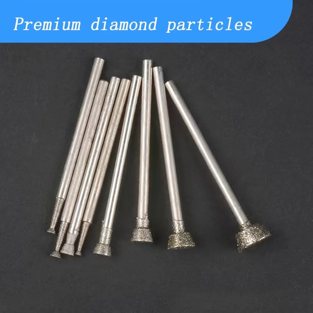 10 Pcs Inverted Trapezoidal Shape Diamond Burr Set, 3/32'' Shank Diamond Mounted Stone Carving Bits for Rotary Tools