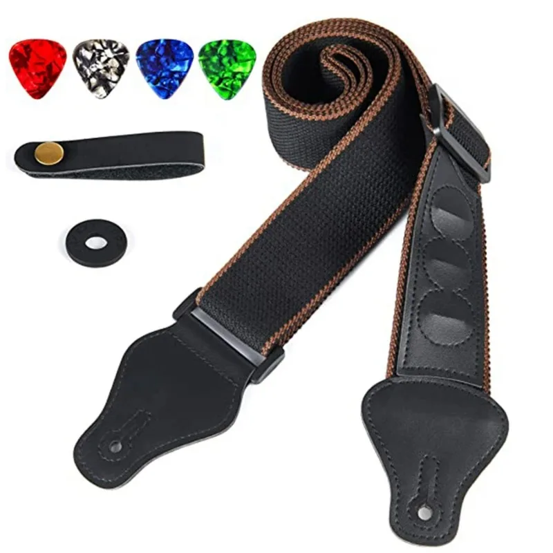 

7Pcs/Set Guitar Strap Black PU Leather + Cotton for Ukulele Bass Musical Instrument Accessories