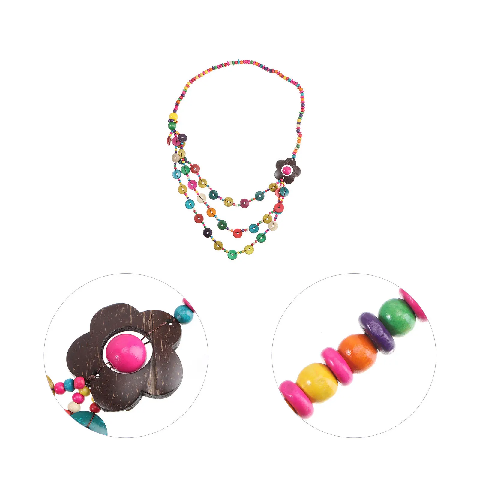 

Retro Bohemia Style Knitted Necklace Natural Wooden Coconut Shell Beads Casual Beach Pendant Charm Fashion Jewelry