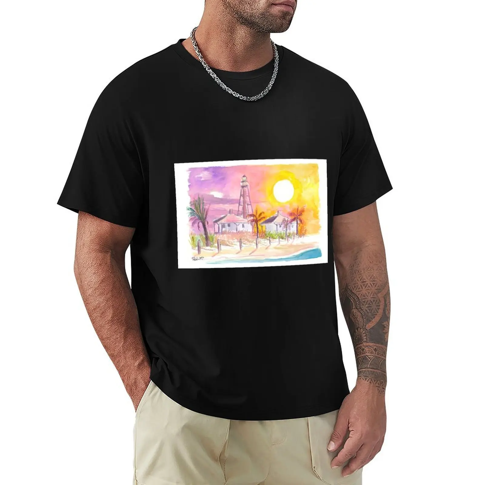 Sanibel Lighthouse at Sunset on Florida Gulf Coast T-Shirt t shirts for man graphic vintage T-Shirt