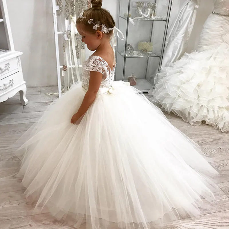 

Flower Girl Dresses Ball Gown Lace Sleeveless Tulle Pageant Dresses First Communion