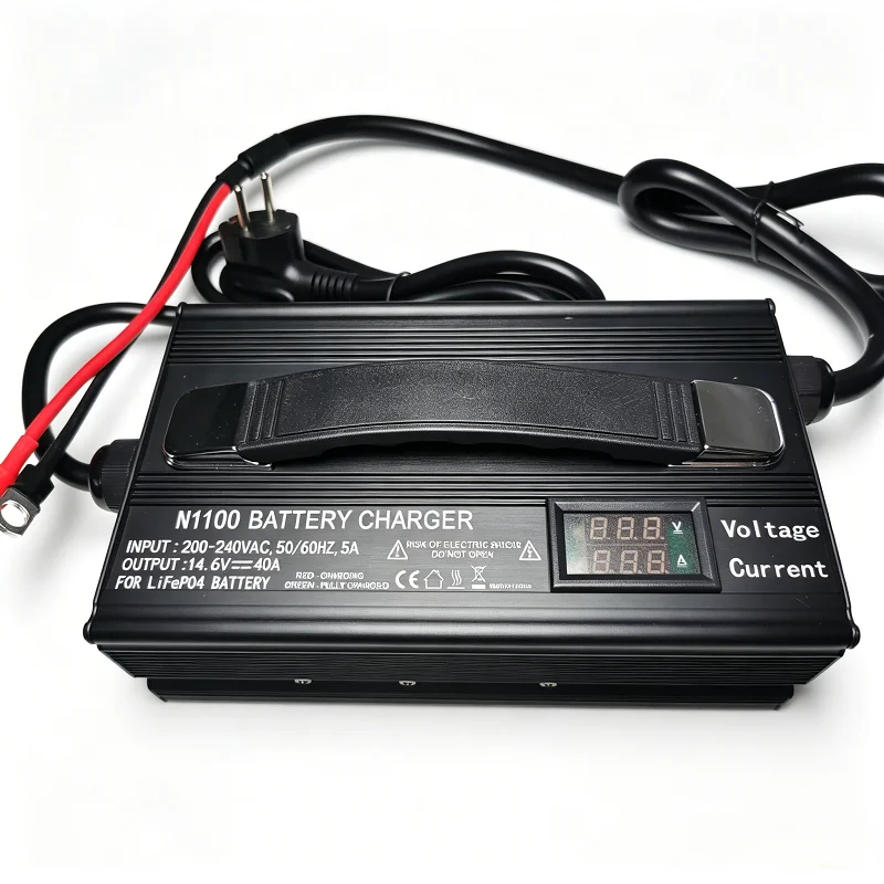 Fully Automatic LCD Display Industrial Aluminum Shell 14.6V 40A 50A High Current Charger LiFePO4 Lithium Battery Charger
