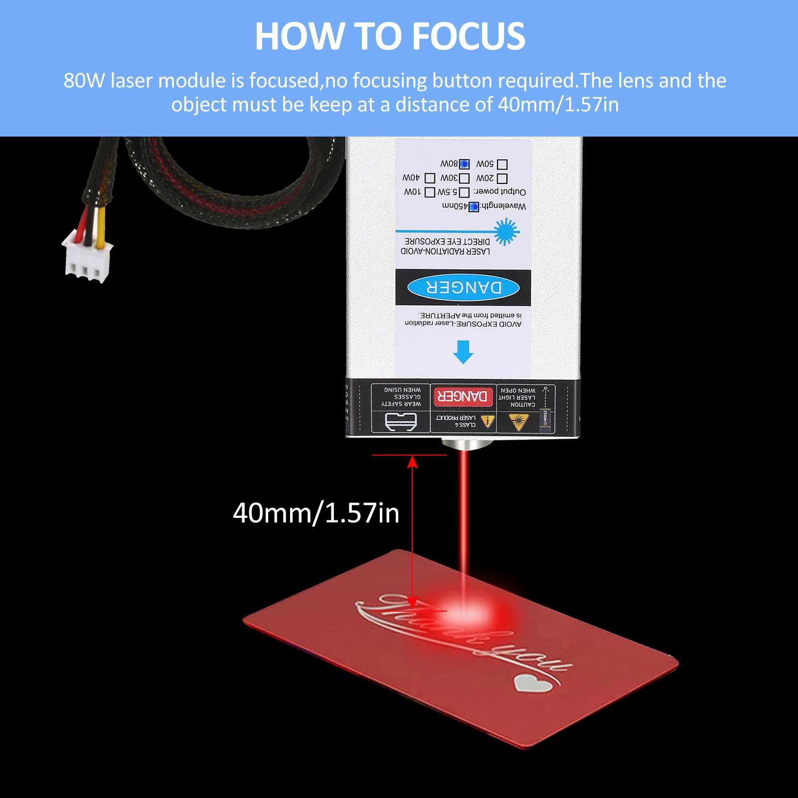 80 واط 40 واط وحدة الليزر 450nm النقش بالليزر رئيس قابل للتعديل البعد البؤري لآلة الحفر بالليزر آلة قطع جهاز التوجيه باستخدام الحاسب الآلي #6