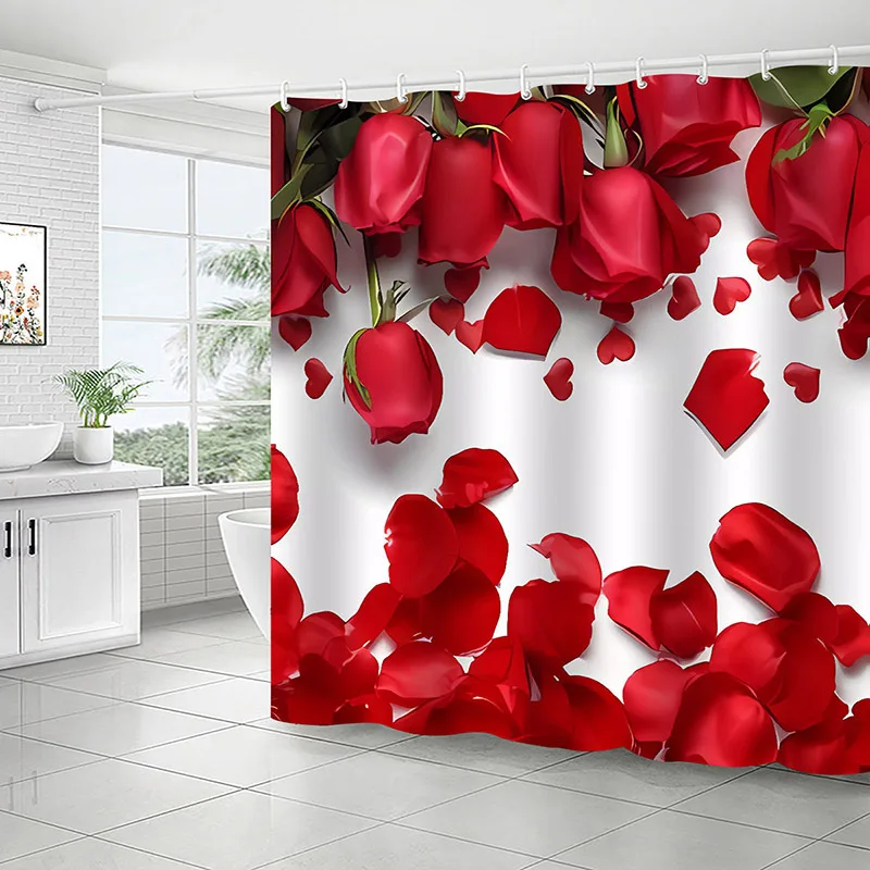 Rote Rose Dusch vorhang lila Rose 3d gedruckt Polyester Wandbehang wasserdichte rutsch feste Bad Dekor benutzer definierte mit Haken 180*180