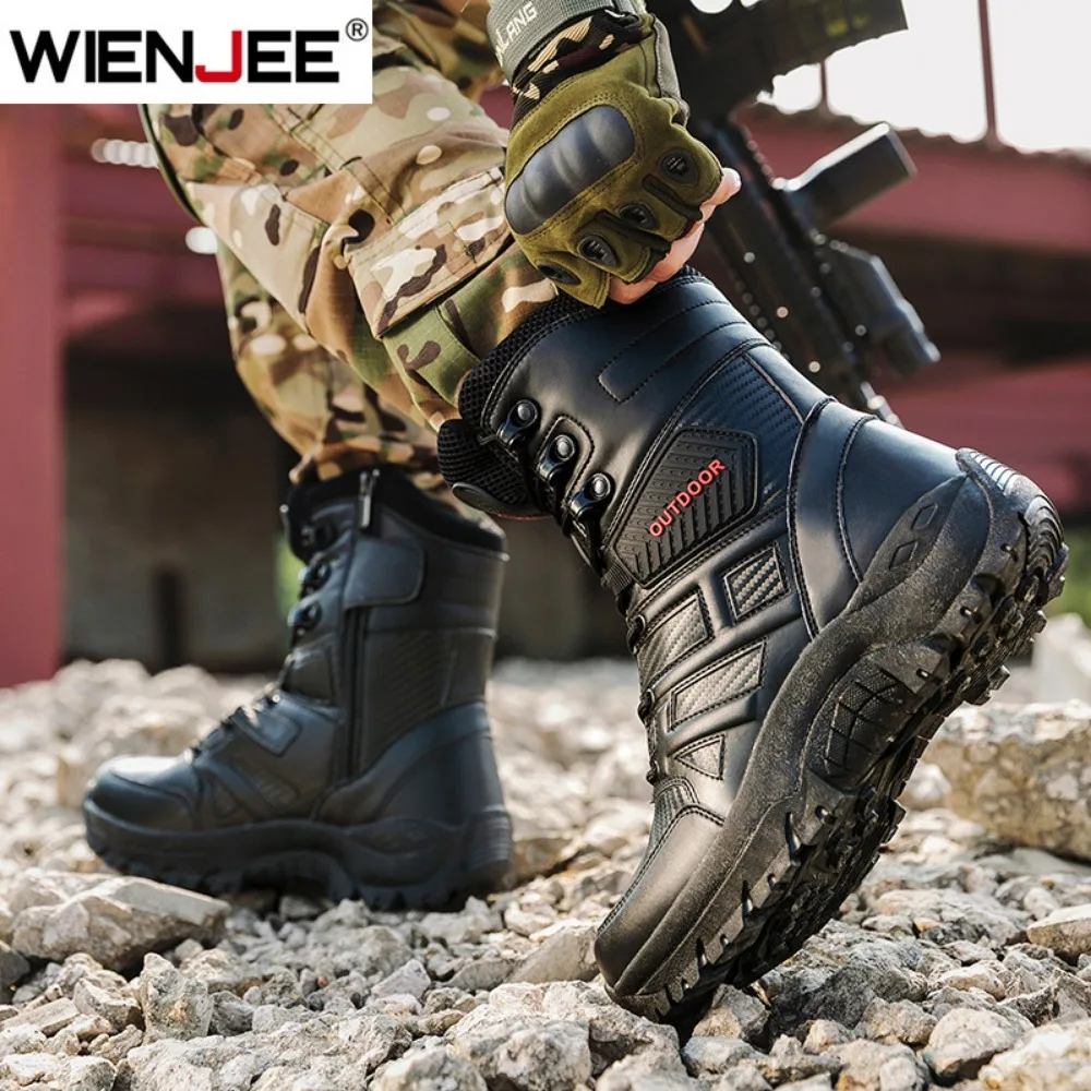 عالية الجودة الرجال العلامة التجارية عالية الجودة الأحذية الجلدية تنفس الصحراء القتالية أحذية رجالية في الهواء الطلق أحذية عدم الانزلاق المشي لمسافات طويلة حذاء من الجلد