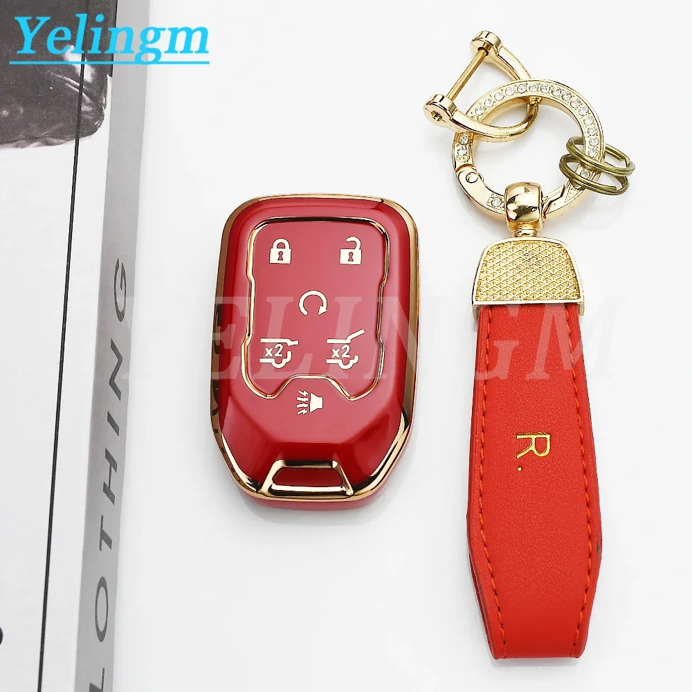 New Gold Tpu Car Key Fob Cover Case for GMC Terrain Yukon Acadia Canyon Accessories for Chevrolet Suburban Tahoe 2017 2018 2019