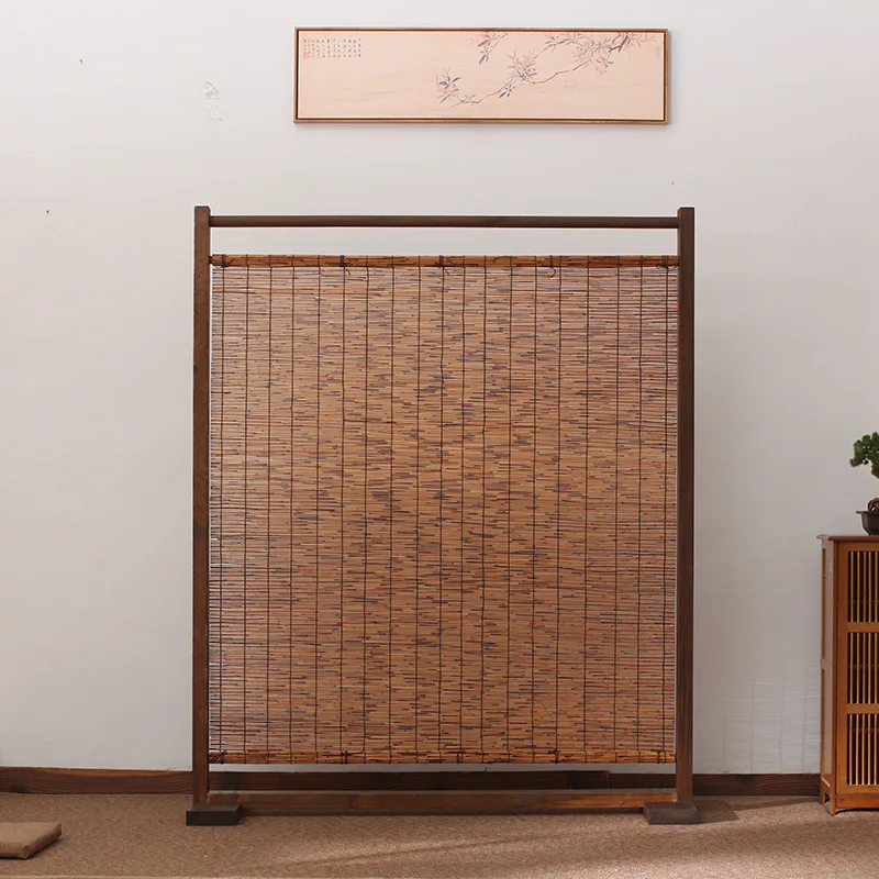 

Tea room screen partition, solid wood entrance door, modern and simple living room, Chinese hotel cafe, reed roller shutter