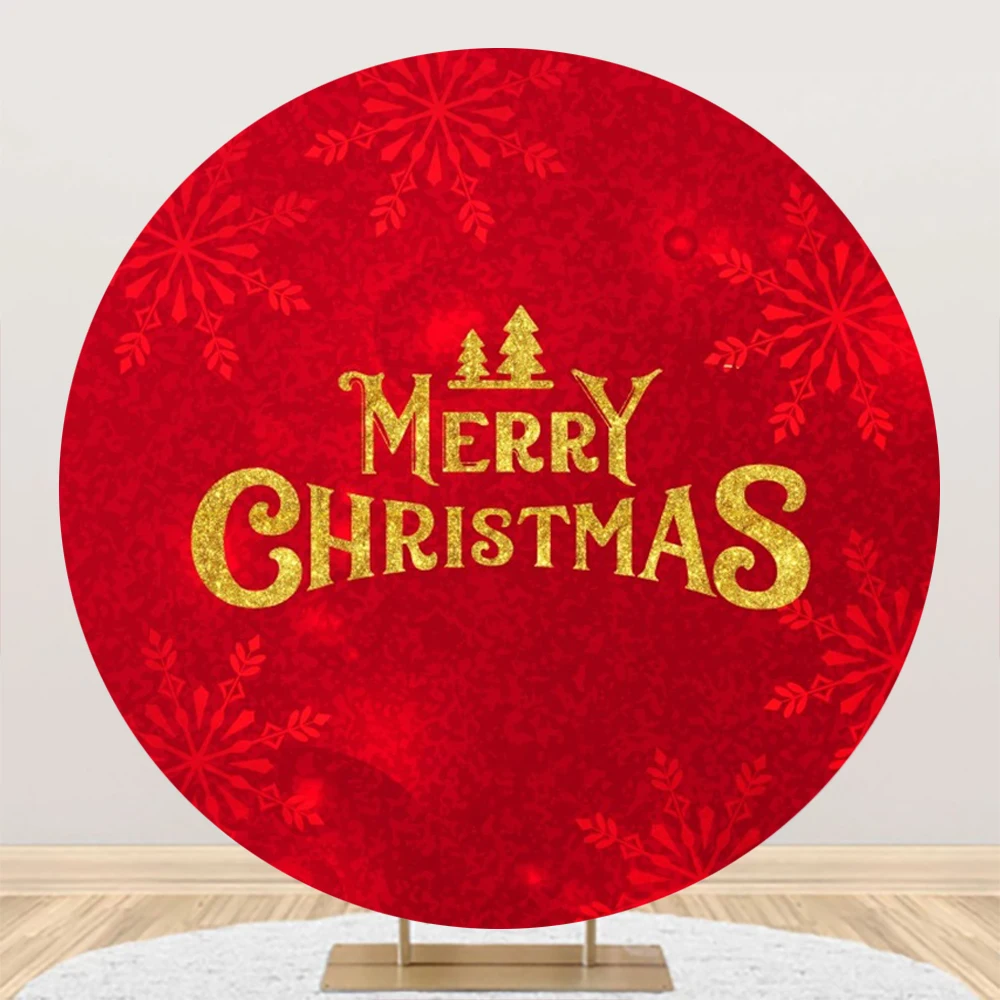 Christmas Round Backdrop Cover Red Bell Glitter Spot Snowflake Xmas Tree Kids Family Party Christmas Background for Photography