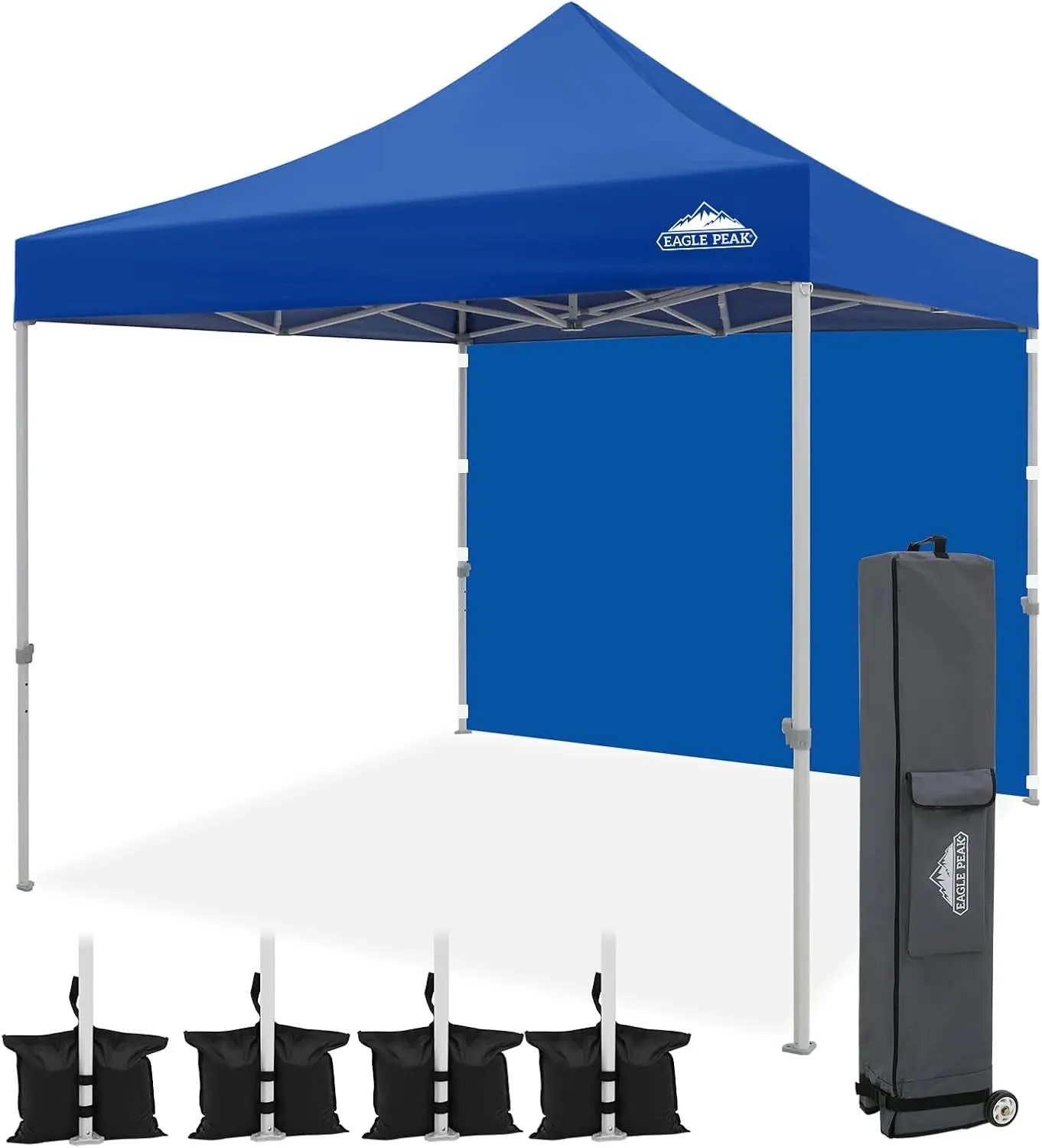 10X10 Heavy Duty Pop Up Commercial Canopy Tent With One Removable Sidewall,  Sun Shelter With Roller Bag, 4 Sandbags, Blue