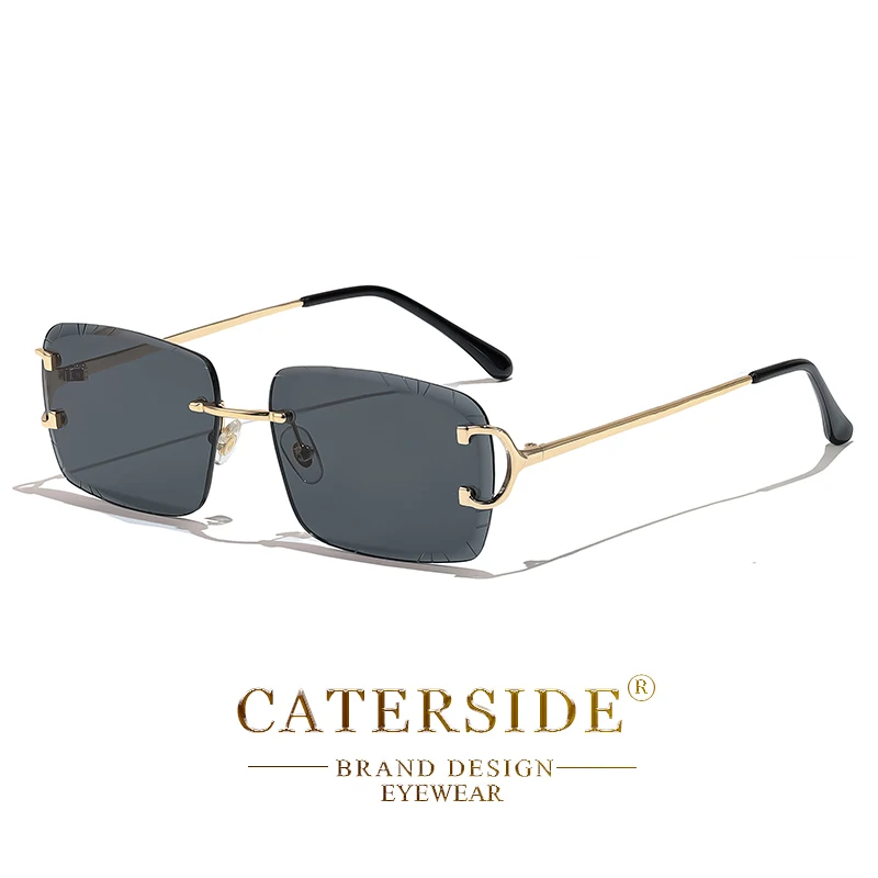 CATERSIDE Randlose Quadratische Sonnenbrille Männer Kupferickel Mode Punk Gradienten Sonnenbrille Vintage Trendy Kleine Rahmen Brillen UV400 – Detail 12