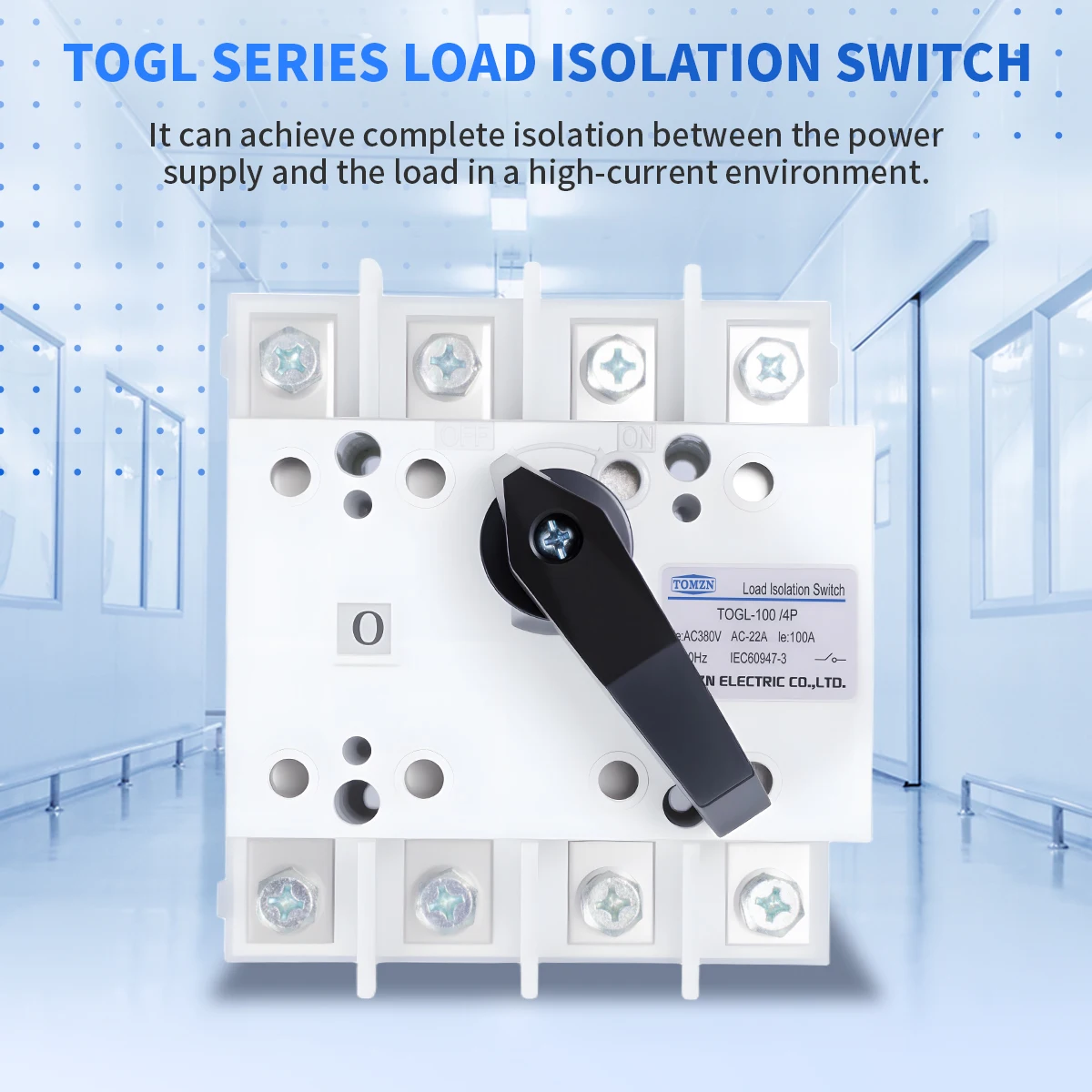 TOMZN Load Isolation Switch TOGL Series 4P AC380V 100A 50/60Hz DIN Rail Three-phase Four-wire Disconnector Circuit Breaker