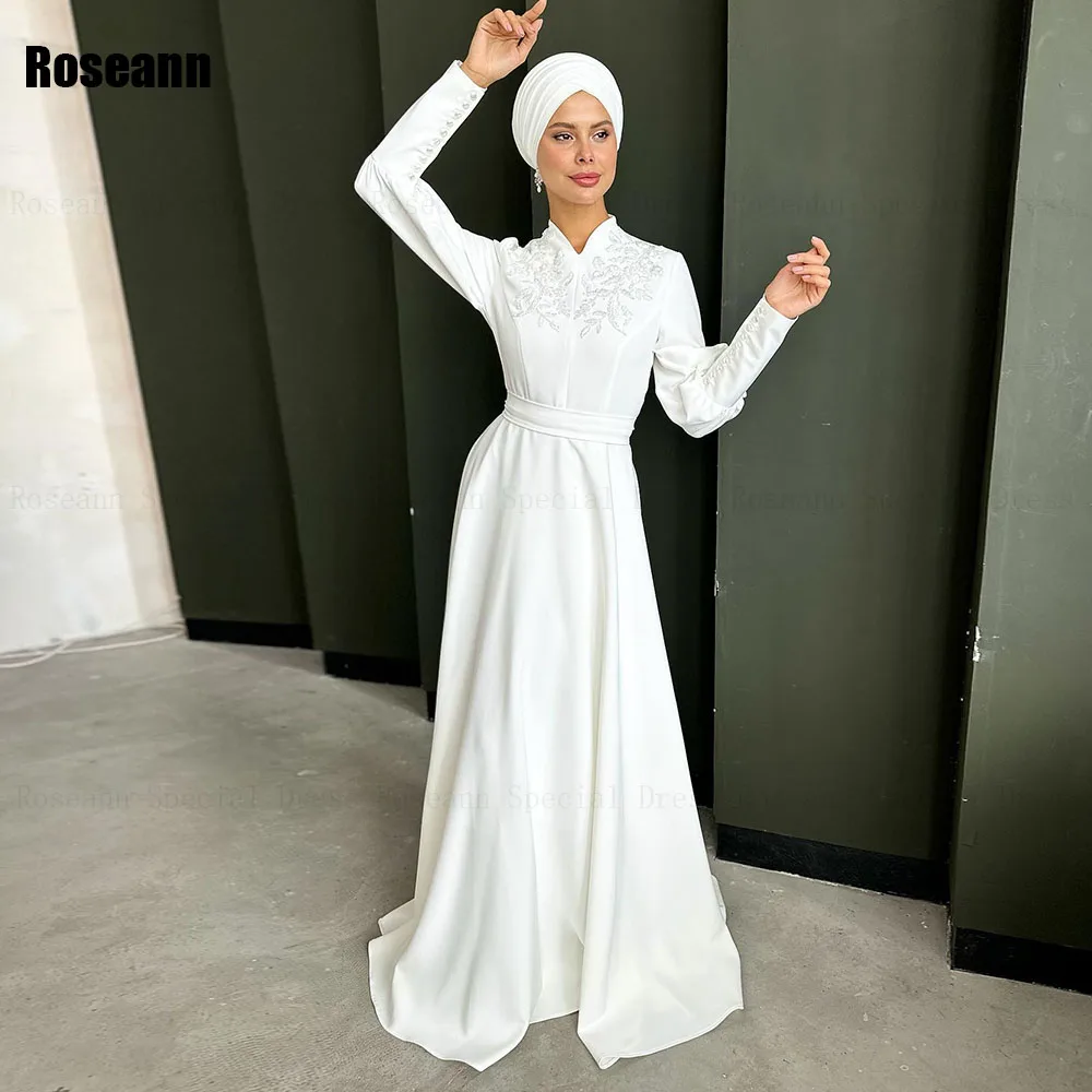 Robes de mariée musulmanes A-Line, col haut, drapé, plissé, appliques, brosse, train, longueur au sol, robe de mariée, nouveau, 2024