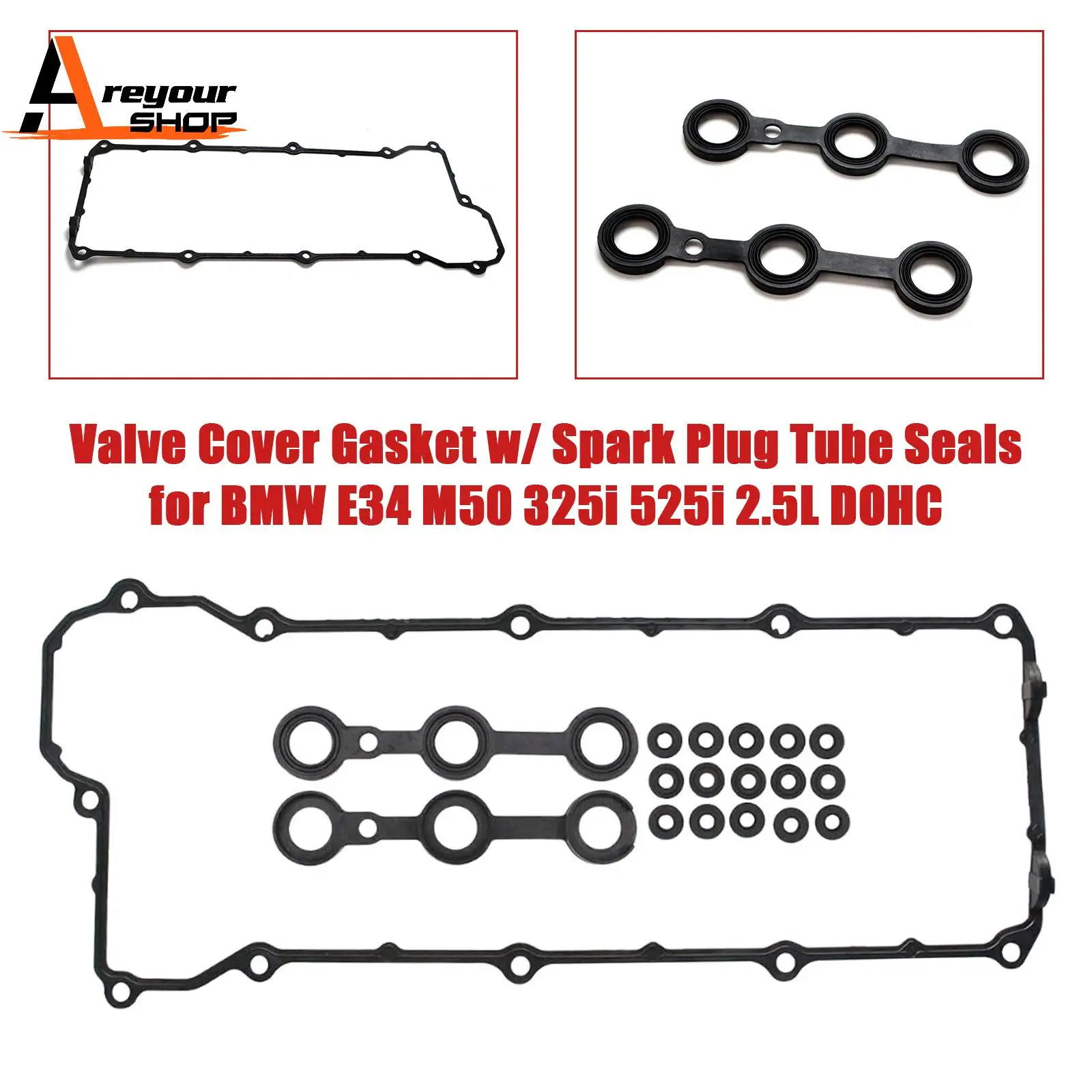 

Valve Cover Gasket w/ Spark Plug Tube Seals for BMW E34 M50 325i 525i 2.5L DOHC