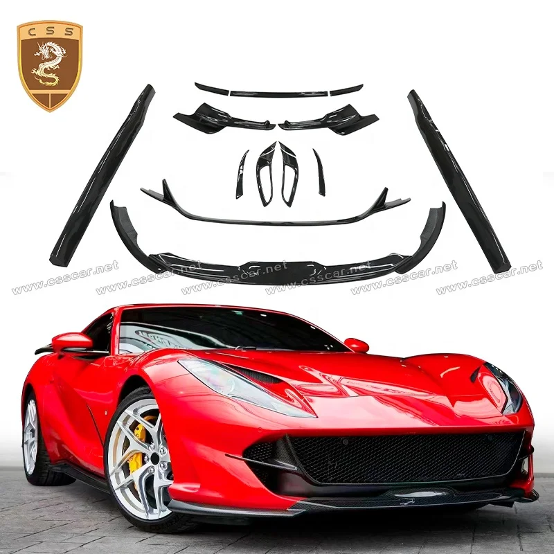 3K Carbon Fiber Front Fenders Side Skirts Rear Wrap Angle Diffuser Body Kits For  812 Superfast Novi Style Bodykit