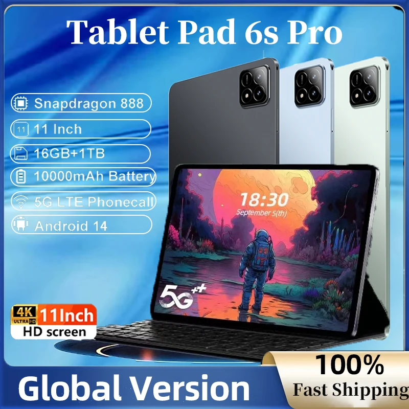 

2024 New Global Version Pad 6S Pro Tab HD 4K Android 14.0 Snapdragon 888 11inch 16GB+1024GB 12000mAh Tablet PC 5G Dual SIM WIFI