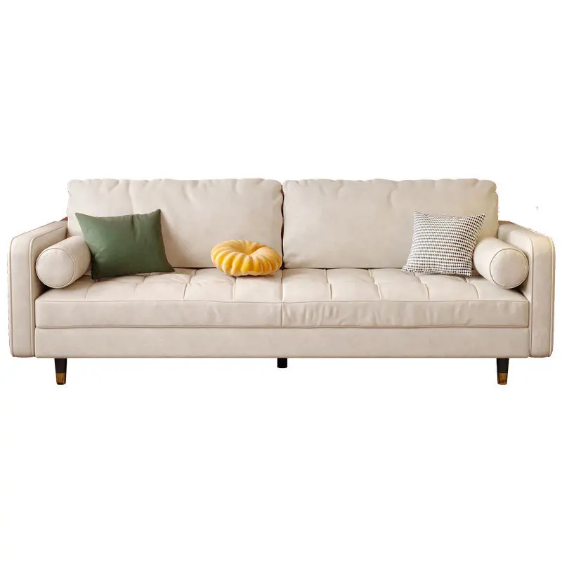 

Nordic small apartment leather art sofa living room, double sofa, straight row of three or four, no-wash