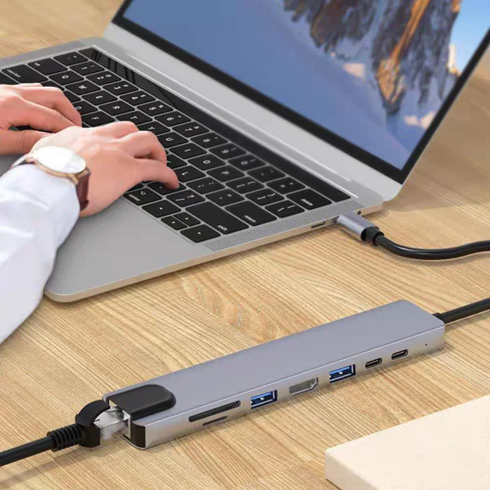 

Type C Docking Station Usb Converter Same Screen Network Card Notebook 8-in-1 Docking Station
