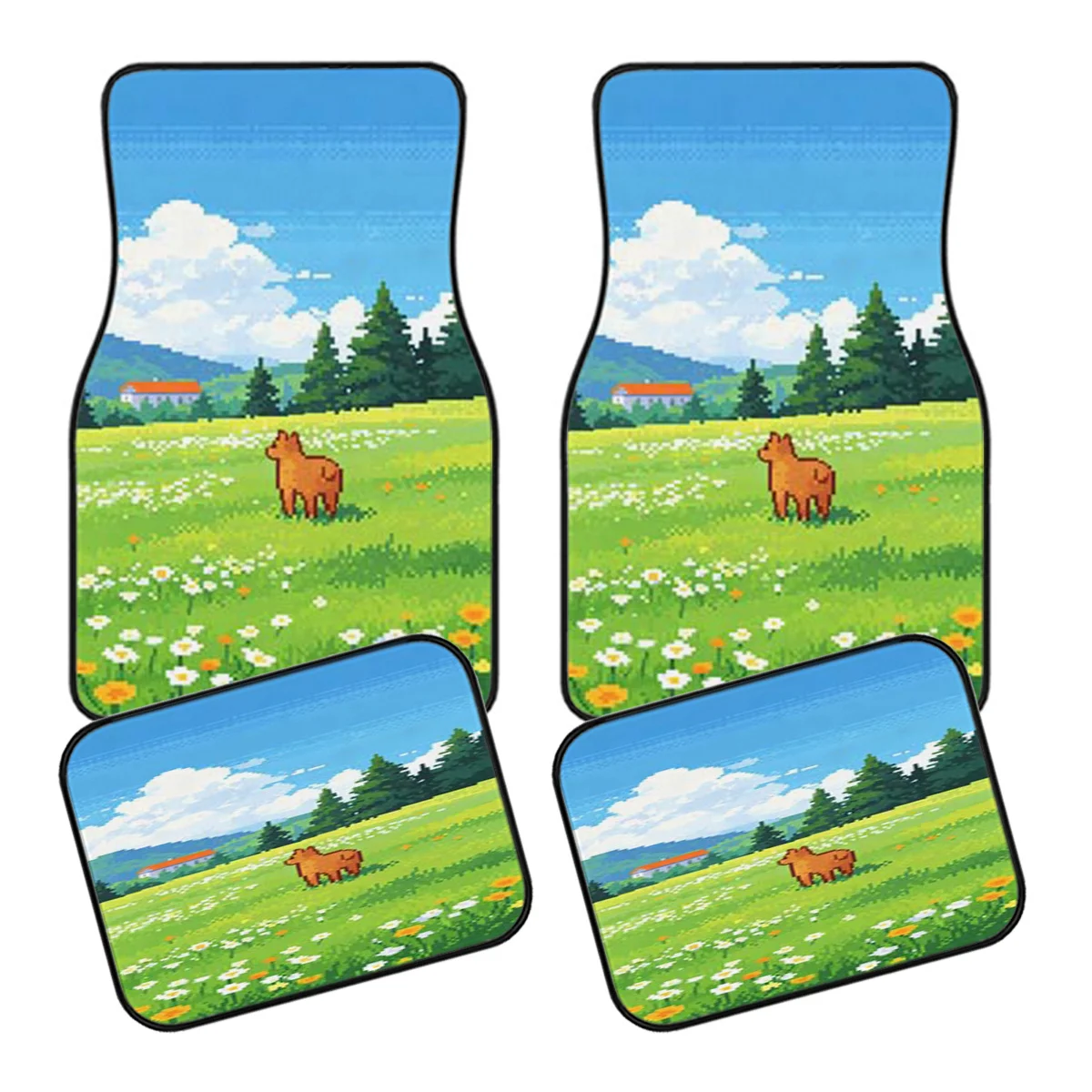 Juego de 5 Alfombrillas para Auto + Alfombrilla para Maletero |   Material para Alfombras |   Compatible con Sedanes/SUVs/Camionetas |   Protección Interior para Todas las Estaciones |   Paso a Paso Pixelado