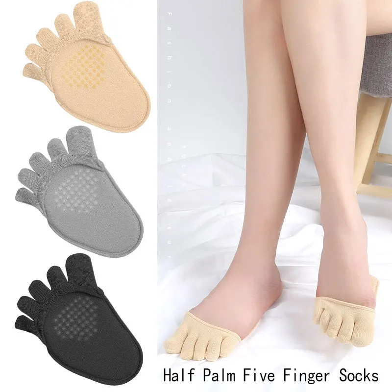 Five-finger Socks Invisible Female Cotton High-heeled Short Half Palm Shallow Port On-slip Open Toe Socks For Foot Care