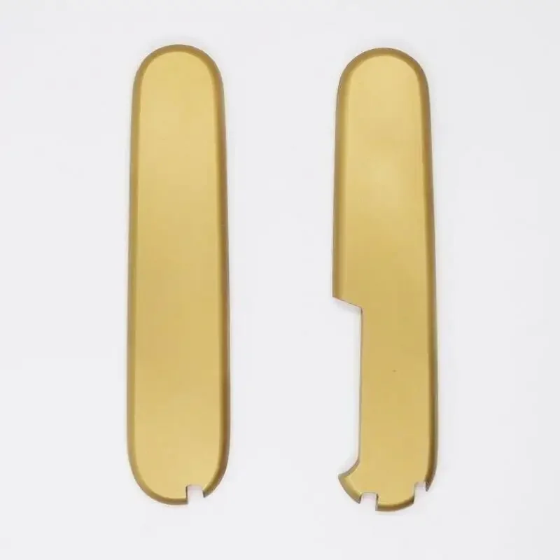 1Pair Brass Knife Handle Scales  with Tweezers Toothpick Ball Point Pen Slot for 91 mm Victorinox Swiss Army Knives