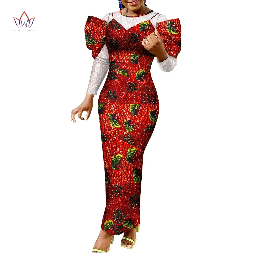 

African Women Dresses Elegant O-neck Lace Sleeves Long Maxi Dress Boho Style Sexy Traditional Africa Clothing WY9944