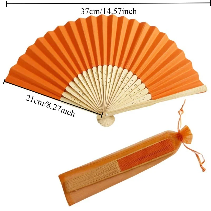 10 Pcs Mixed Orange Folding Fan Favor Kit, Portable Handheld Fan For Wedding Bridal Shower Church Party Ladies Table Decoration