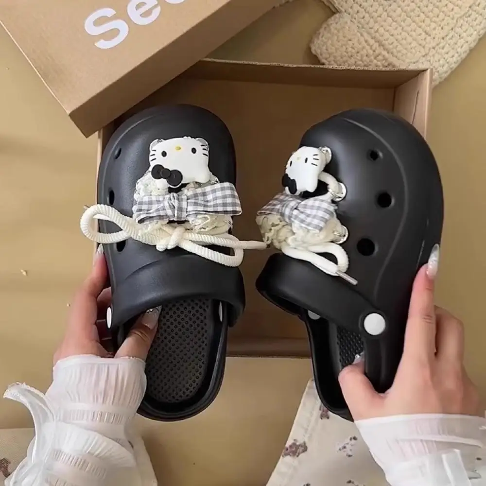 

Женские тапочки Hello Kitty с героями мультфильмов Sanrio, милые новые летние сандалии на толстой подошве, милые женские тапочки с отверстиями с героями мультфильмов