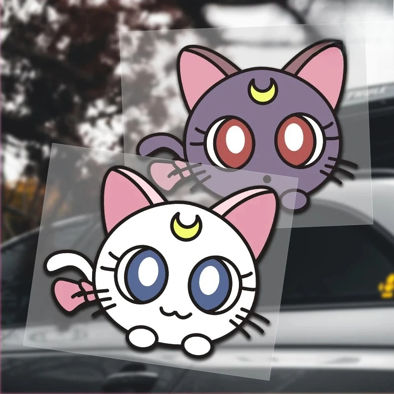 

Cute Moon Cat Reflective Sticker for Car Motorcycle Fuel Tank Decoration Cartoon Girl Heart Design