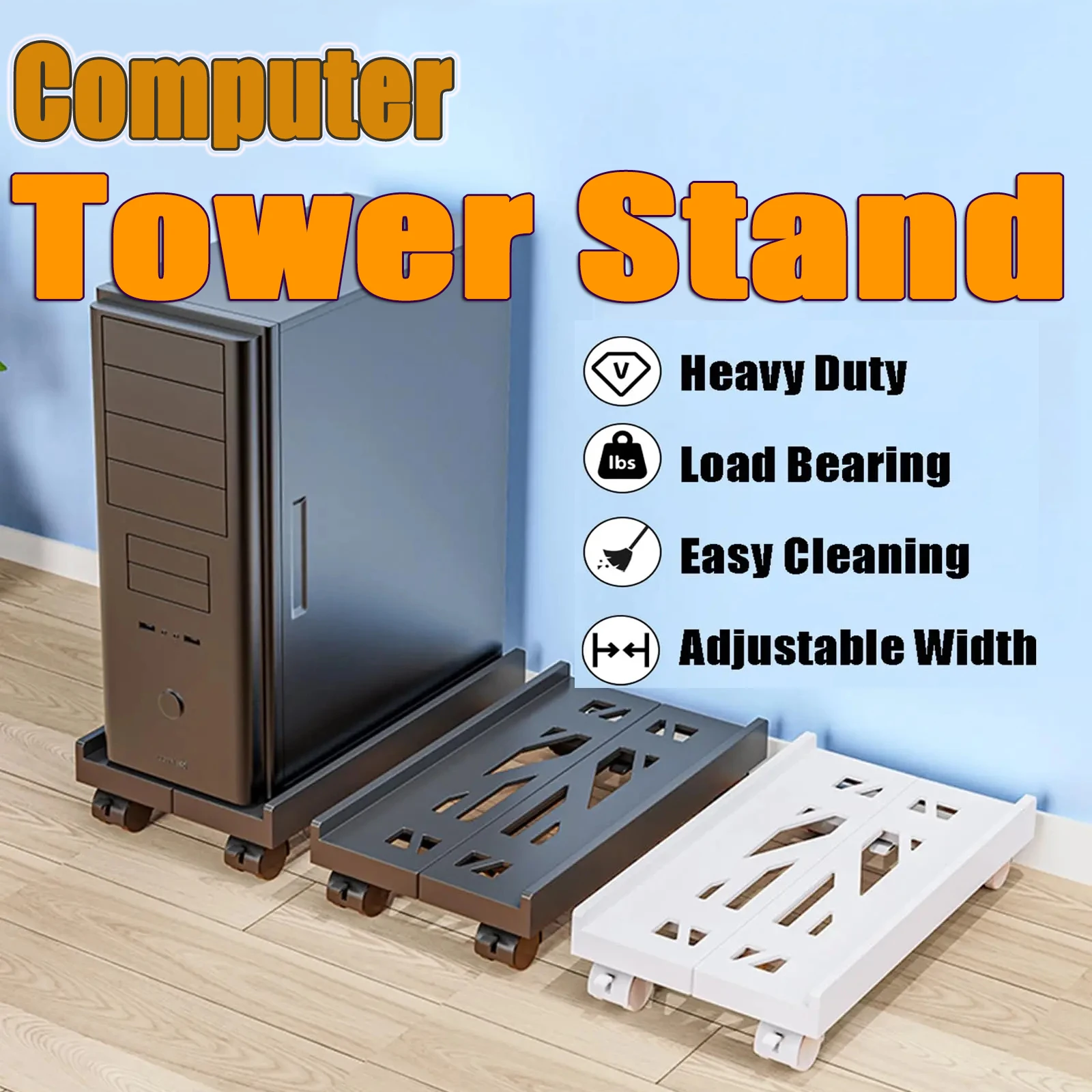 Adjustable Computer Host Bracket  Height Increase PC Tower Stand With 4 Wheels Office Ventilated Mobile Under Desk CPU Holder