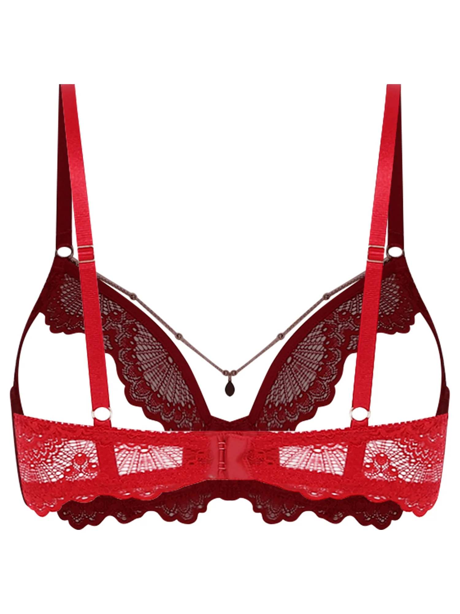 

Women Sexy Exposed Nipple Bras Floral Lace Bra with Chain Hollow-out Cups Underwire Push-up Cage Bra Lingerie for Nightclub Wear
